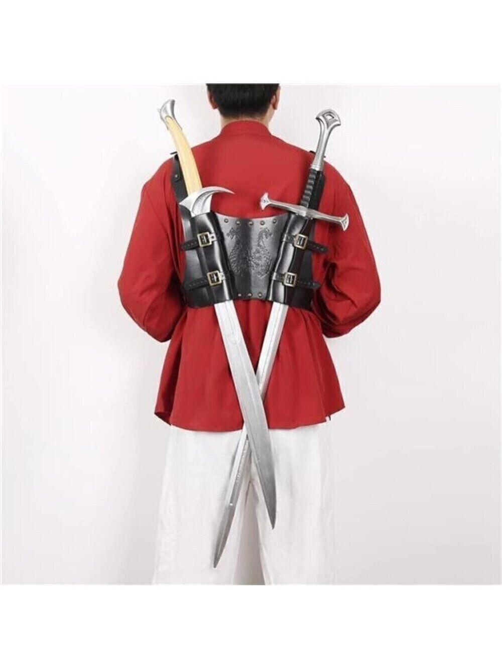 Medieval Viking Totem Sword Frog Adjustable Leather Double Sword Strap Backpack